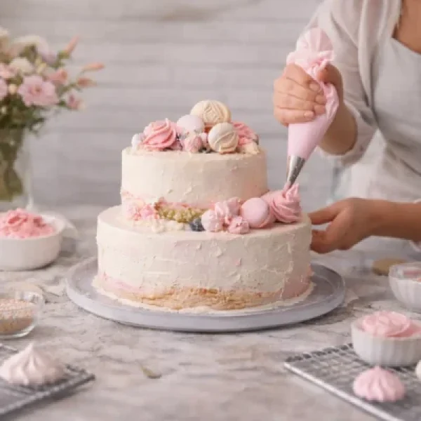 Decoração delicada em bolo de casamento